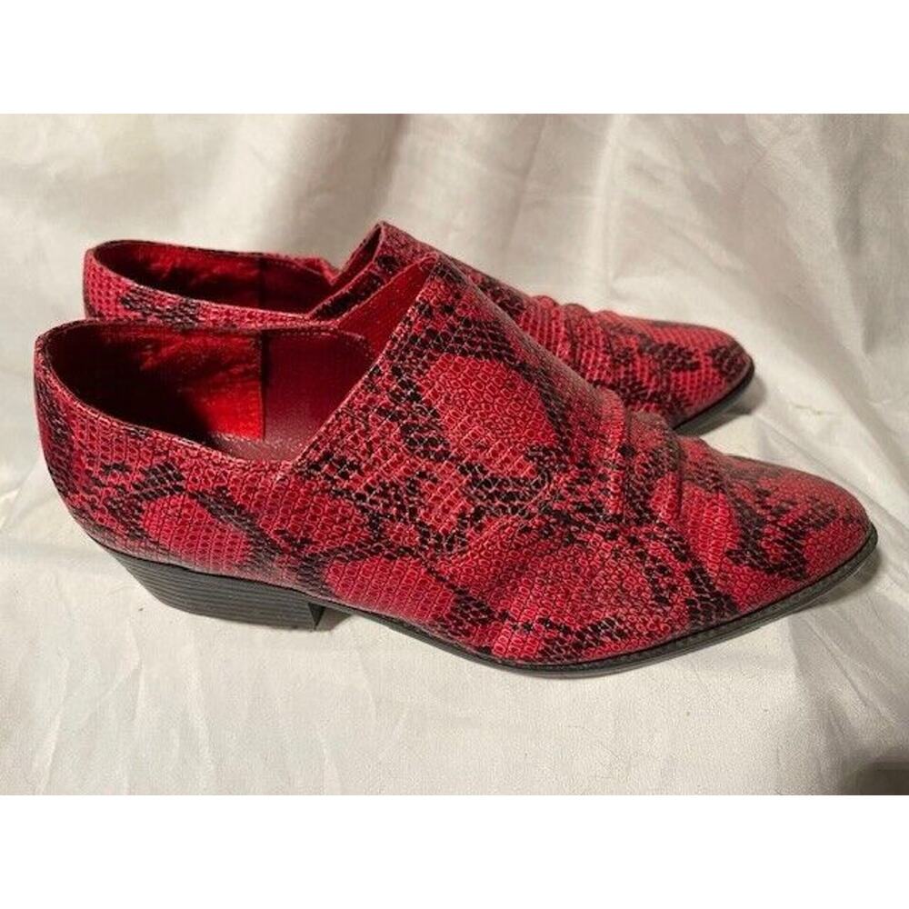 Western Ankle Boots Women’s 8.5W Red Black Snakeskin Pattern Slip-On Work Party - Picture 7 of 11